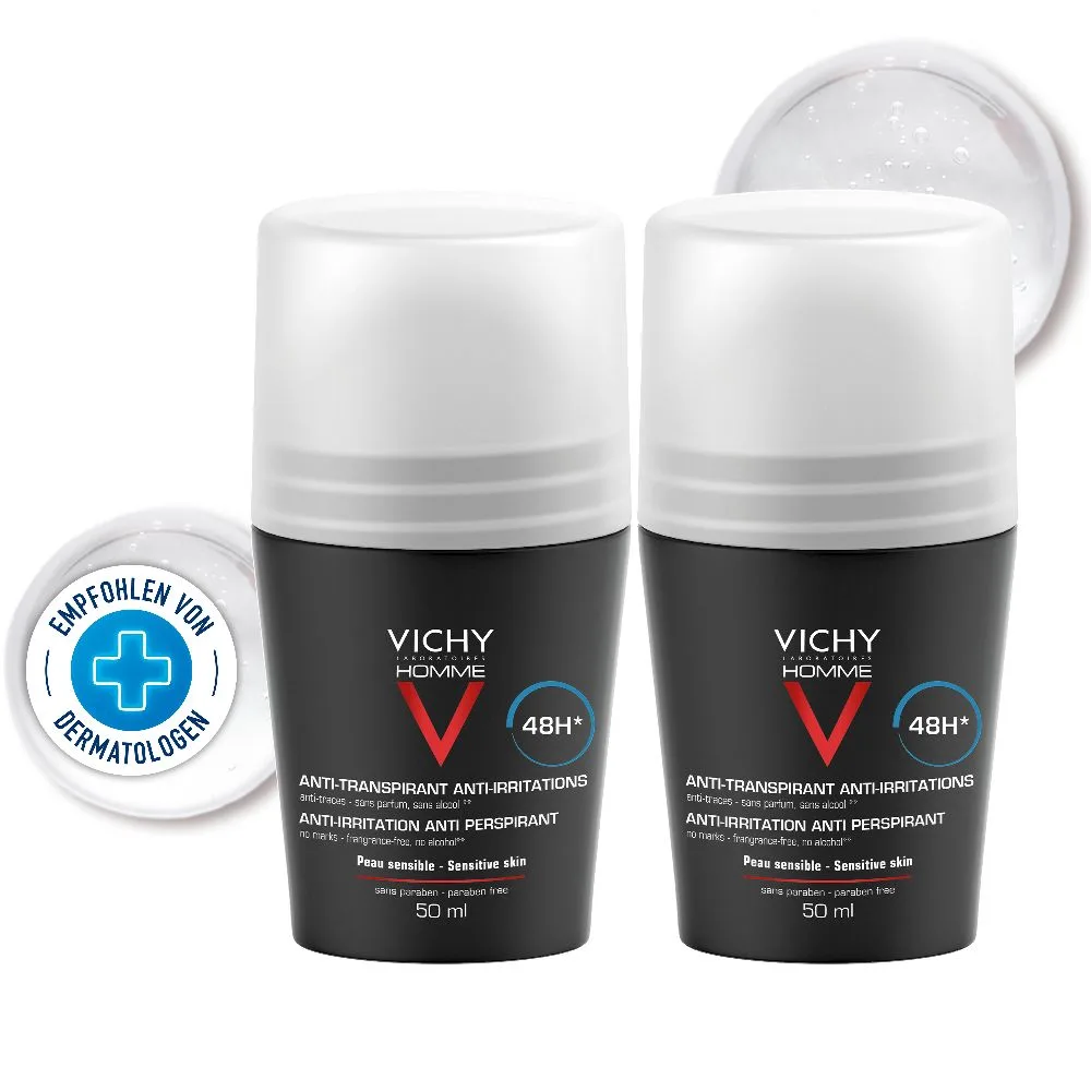 VICHY HOMME Deo Roll-on für sensible Haut 48h DP 2X50 ml Stifte