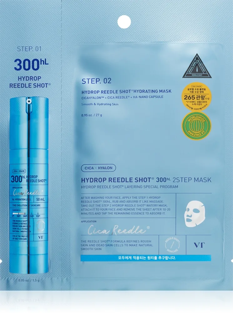 VT Cosmetics Hydrop Reedle Shot 300hL tehokosteuttava naamio kaksivaiheiseen ihonhoitoon 28.5 g