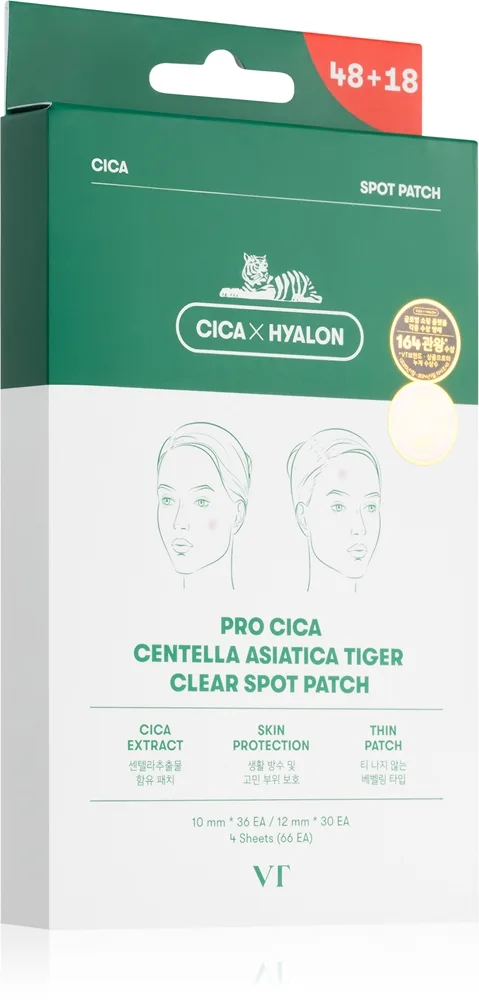 VT Cosmetics Pro Cica Centella Asiatica Tiger Clear Spot Patch Plastre til problematisk hud 66 stk.