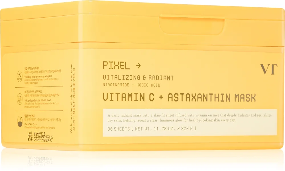 VT Cosmetics Vitamin C Astaxanthin Mask kirkastava ja kosteuttava naamio ihon sävyn tasoittamiseen iso pakkaus 30 kpl