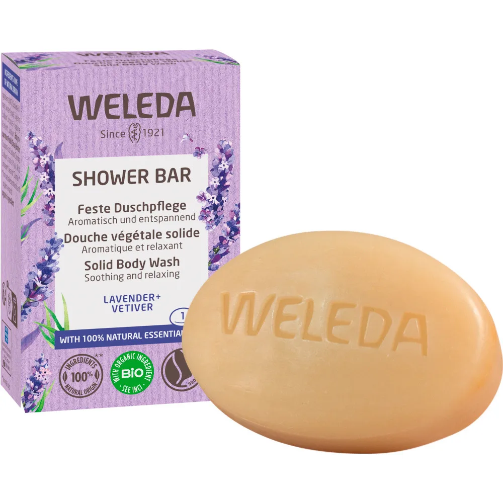 Weleda Shower Bar Lavender palasaippua sisältää laventelia 75 g