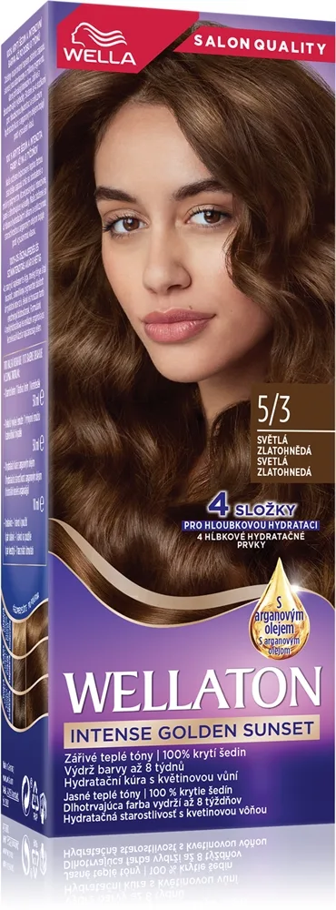 Wella Wellaton Intense Golden Sunset Permanent hårfärgningsmedel Med arganolja 5/3 Light Golden Brown 1 st.