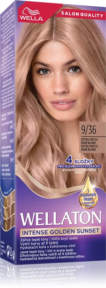 Wella Wellaton Intense Golden Sunset Permanent hårfärgningsmedel Med arganolja 9/36 Extra Light Rosé Blonde 1 st.