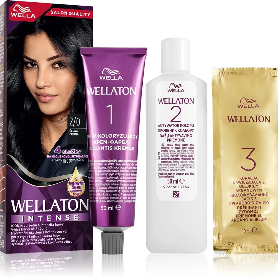 Wella Wellaton Intense Permanent hårfärgningsmedel Med arganolja Skugga 2/0 Black 1 st.