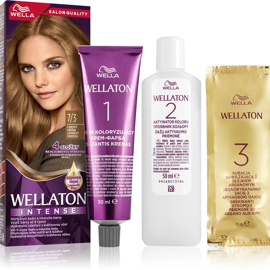 Wella Wellaton Intense Permanent hårfärgningsmedel Med arganolja Skugga 7/3 Hazelnut 1 st.