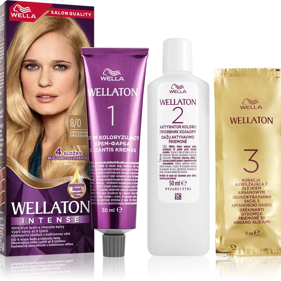Wella Wellaton Intense Permanent hårfärgningsmedel Med arganolja Skugga 8/0 Light Blonde 1 st.