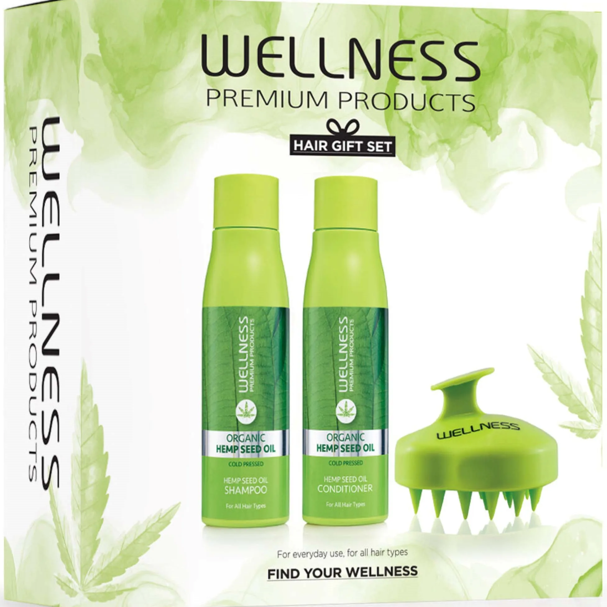 Wellness Premium Products Intensive Set (Shampoo 500 ml, Conditioner 500 ml, Hair Massager)