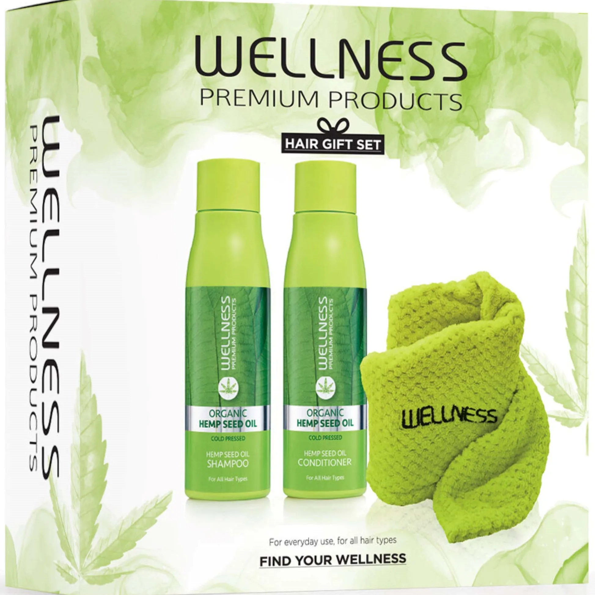 Wellness Premium Products Intensive Set (Shampoo 500 ml, Conditioner 500 ml, Hair Towel)