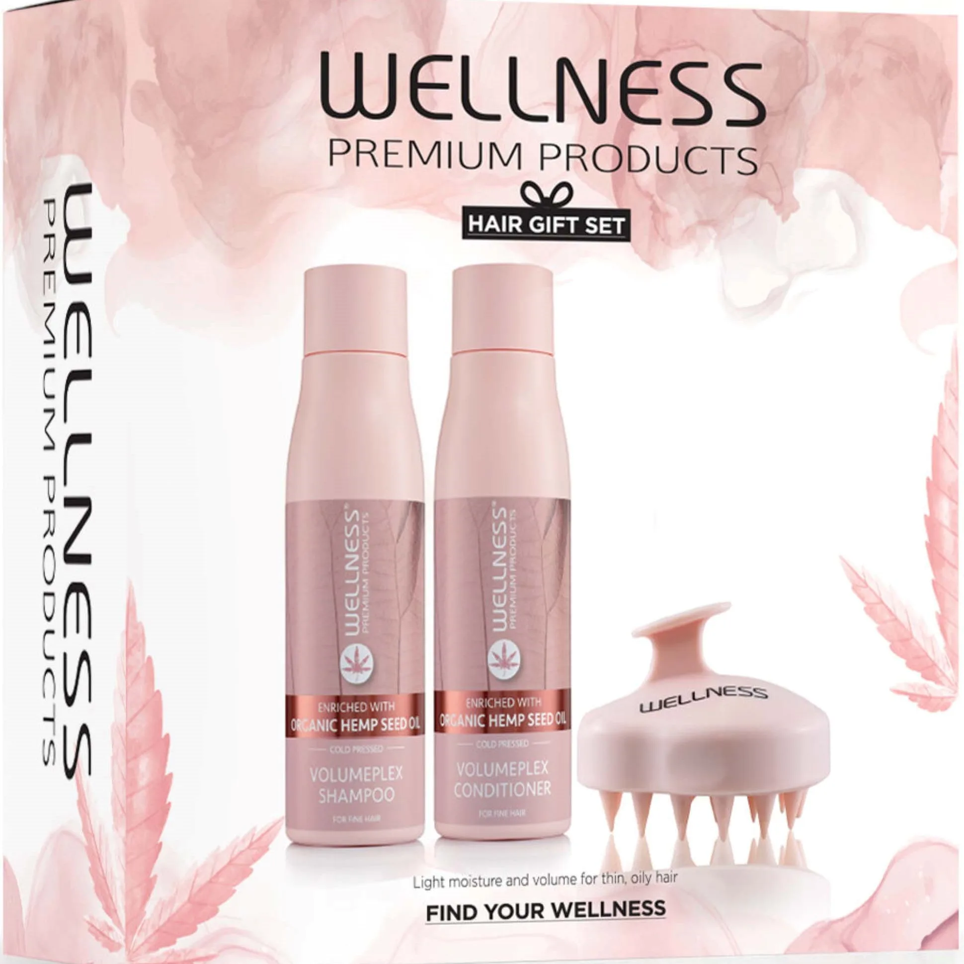 Wellness Premium Products VolumePLEX Set (Shampoo 500 ml, Conditioner 500 ml, Hair Massager)