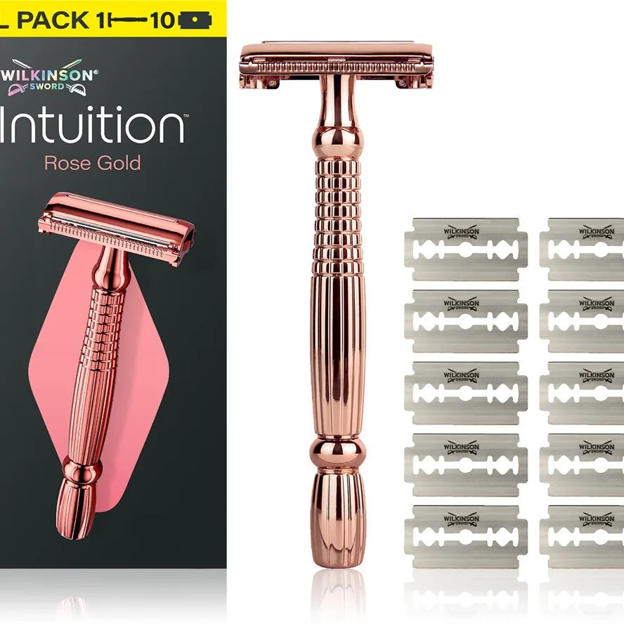 Wilkinson Sword Intuition Rose Gold Barberkniv + erstatningshoveder 9 stk