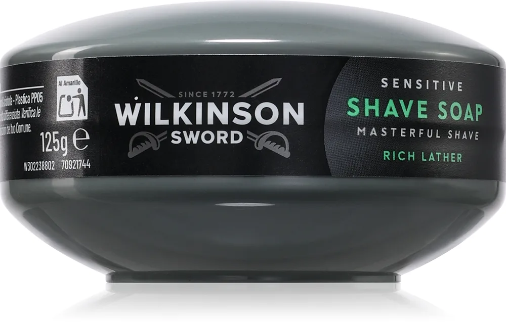Wilkinson Sword Sensitive Shave Soap Rich Lather Raktvål för män 125 g