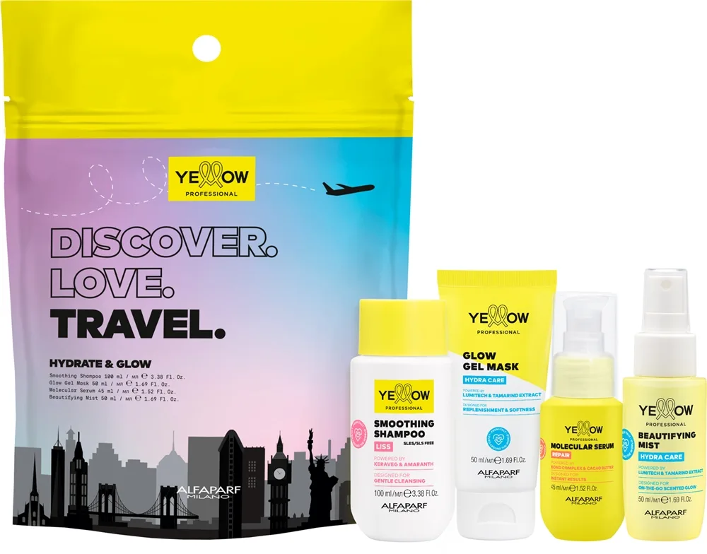 Yellow Professional Discover.Love.Travel. Set matkasarja hiuksiin 4 kpl