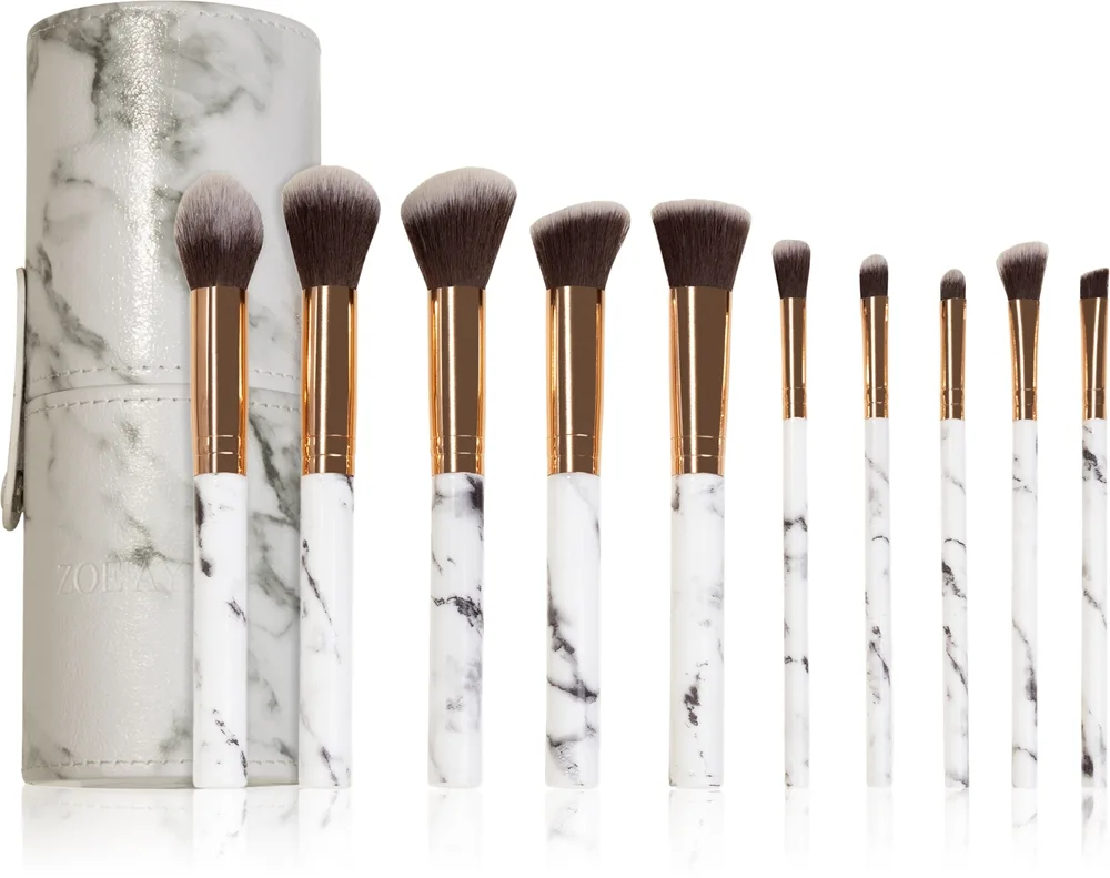 Zoë Ayla Makeup Brush Set and Cylindric Case 10 Pices Marble Børstesæt