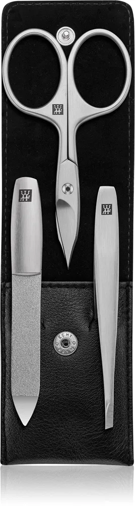 Zwilling Premium manikuresæt - 3 dele med kombi-neglesaks i læder, i sort Manicuresæt